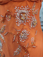 Elegant Orange Mermaid Spaghetti Strap Beaded Chiffon Long Prom Dress Evening Dress