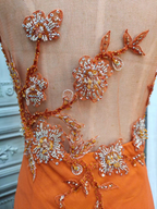 Elegant Orange Mermaid Spaghetti Strap Beaded Chiffon Long Prom Dress Evening Dress