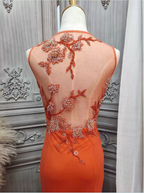 Elegant Orange Mermaid Spaghetti Strap Beaded Chiffon Long Prom Dress Evening Dress