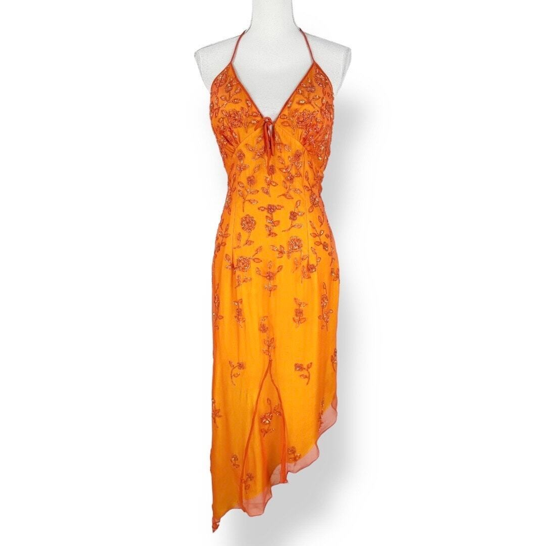 Elegant Orange Spaghetti Straps Beaded Prom Dress Party Dress Secondary image