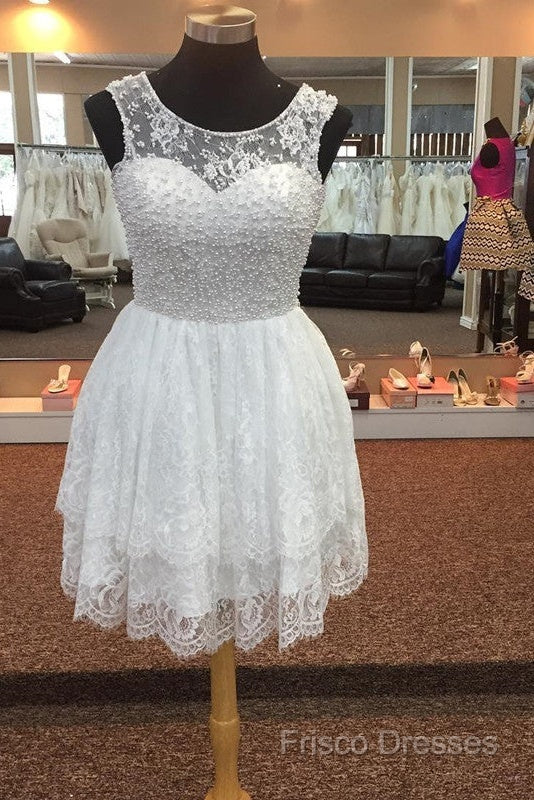 Elegant Pearl Beading White Lace Homecoming Dress Secondary image