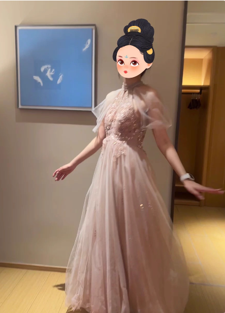 Elegant Pink A-Line Halter Tulle Long Prom Dress Evening Dress Secondary image