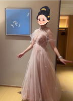 Elegant Pink A-Line Halter Tulle Long Prom Dress Evening Dress