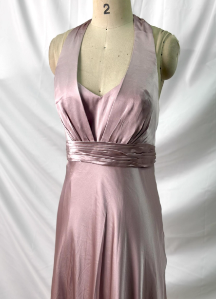Elegant Pink Halter Neck V-Neck Slim-Fit Satin Long Prom Dress Evening Dress Secondary image