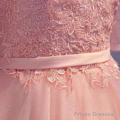Elegant Pink Lace Appliques Off The Shoulder Tulle Bridesmaid Dresses Short