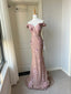 Elegant Pink Mermaid Off-Shoulder 3D Floral Sequined Prom Dress Evening Dress