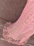 Elegant Pink Mermaid Short Sleeve Crew Neck Cutout Lace Long Prom Dress Evening Dress