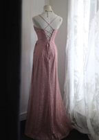 Elegant Pink Mermaid Spaghetti Strap Sequined Long Prom Dress Evening Dress