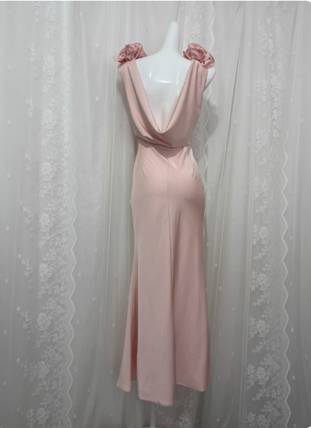 Elegant Pink Sleeveless 3D Floral Crew Neck Satin Long Prom Dress Evening Dress