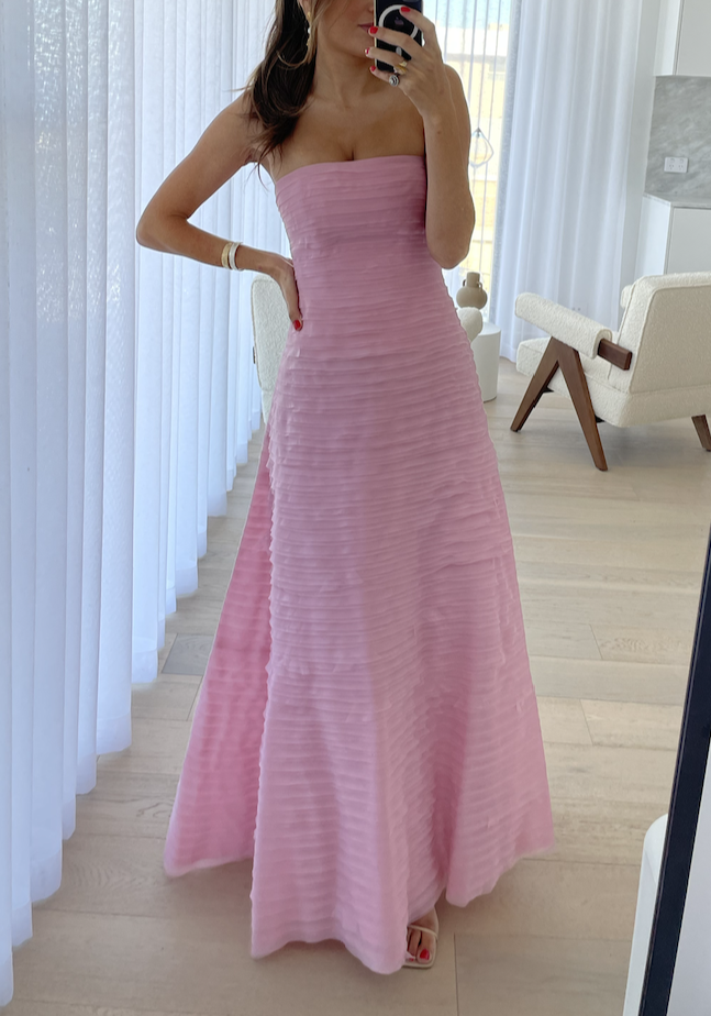 Elegant Pink Strapless A-Line Long Prom Dress