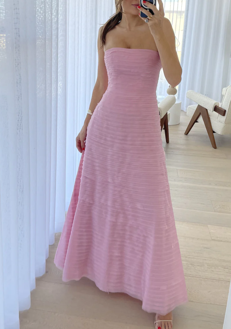 Elegant Pink Strapless A-Line Long Prom Dress Main image