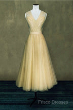 Elegant Pleated Tulle Midi Formal Prom Party Dress