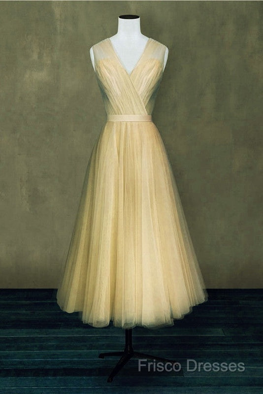 Elegant Pleated Tulle Midi Formal Prom Party Dress
