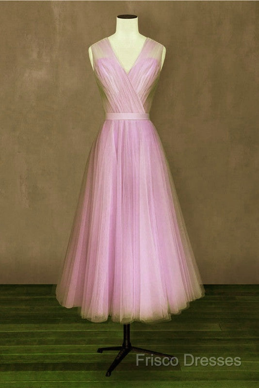 Elegant Pleated Tulle Midi Formal Prom Party Dress