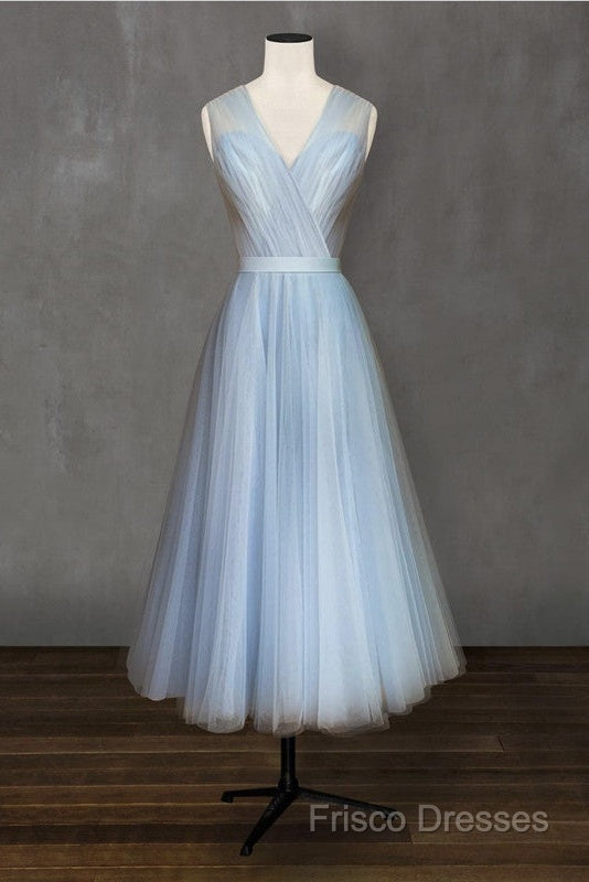 Elegant Pleated Tulle Midi Formal Prom Party Dress
