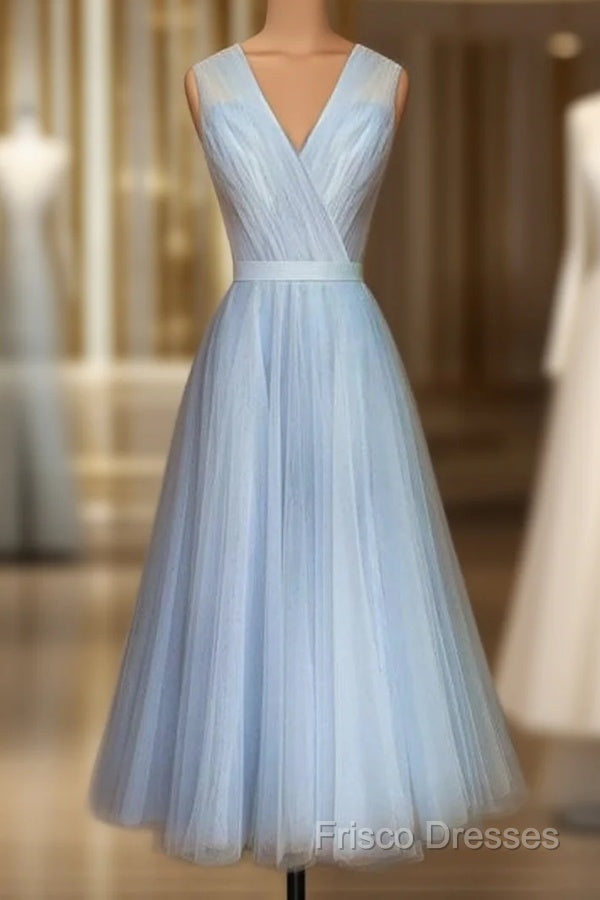 Elegant Pleated Tulle Midi Formal Prom Party Dress Main image