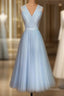 Elegant Pleated Tulle Midi Formal Prom Party Dress