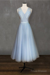 Elegant Pleated Tulle Midi Prom Party Dresses