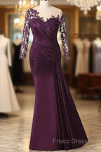 Elegant Plus Size Mermaid Long Sleeves Floor-Length Formal Prom Dress With Lace Appliques