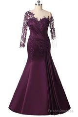 Elegant Plus Size Mermaid Long Sleeves Floor-Length Prom Dress With Lace Appliques