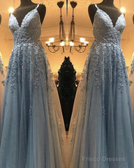 Elegant Prom Dresses Tulle V Neck Lace Embroidery