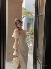 Elegant Puff Sleeve Midi Corset Maxi Prom Dresses Evening Birthday Outfits