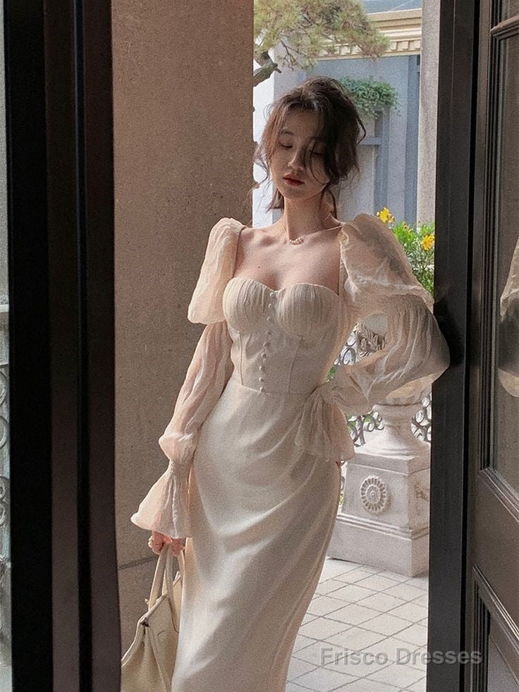 Elegant Puff Sleeve Midi Corset Maxi Prom Dresses Evening Birthday Outfits