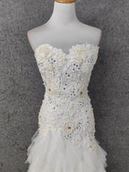 Elegant Pure White Sweetheart Neck Pearl Lace Tulle Long Prom Dress Evening Dress