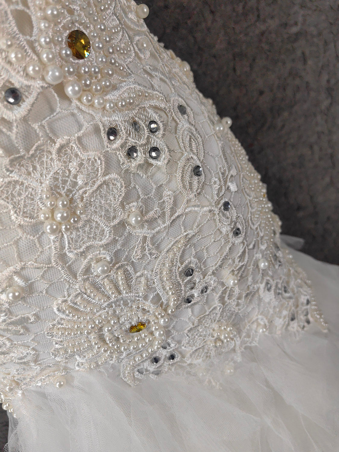 Elegant Pure White Sweetheart Neck Pearl Lace Tulle Long Prom Dress Evening Dress