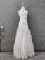 Elegant Pure White Sweetheart Neck Pearl Lace Tulle Long Prom Dress Evening Dress