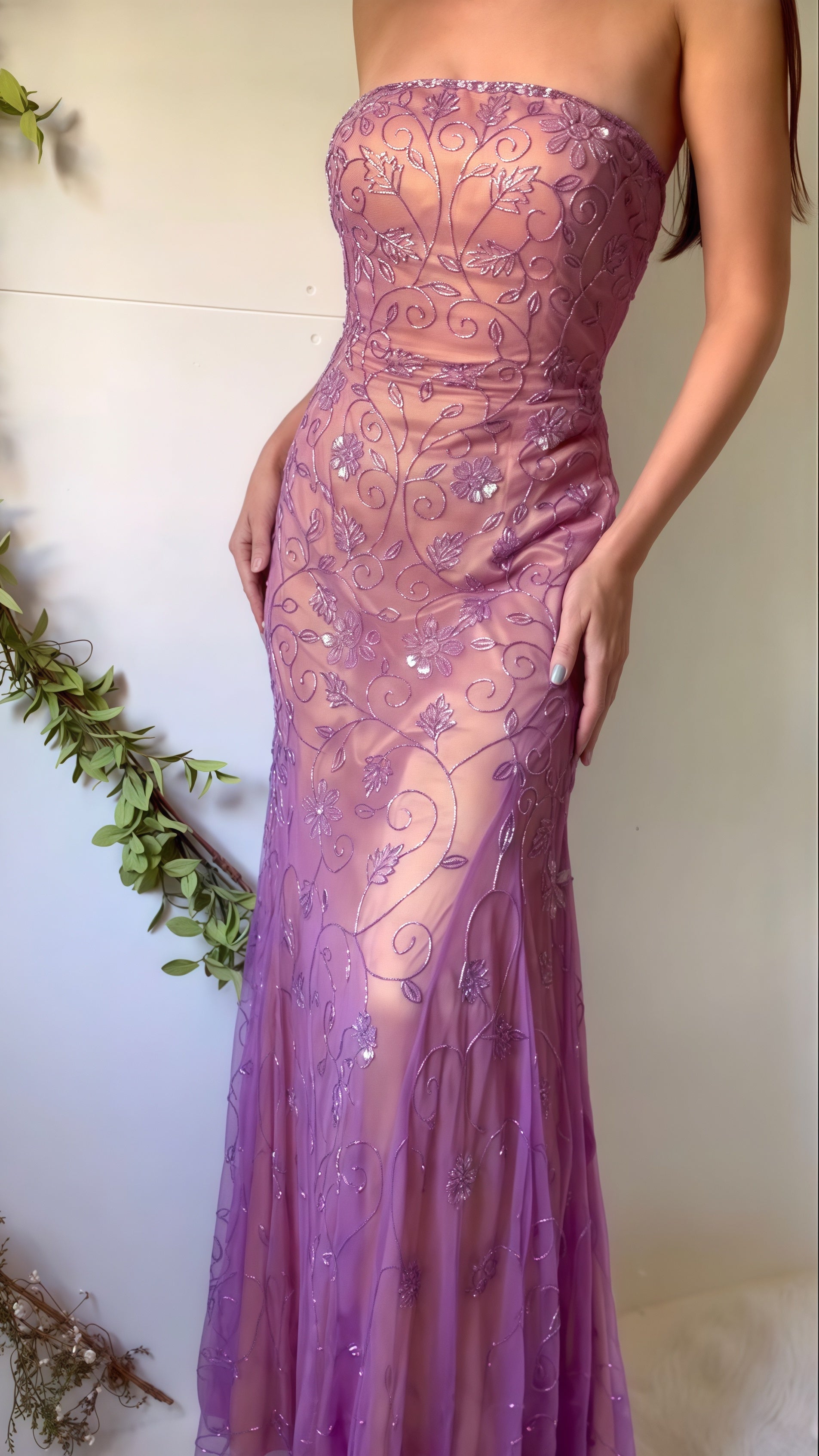 Elegant Purple Lace Evening Dresses, Sleeveless Party Dress Main image