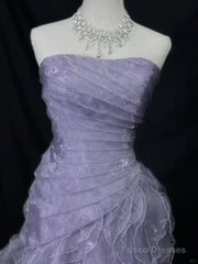 Elegant Purple Mermaid Strapless Tulle Layered Long Prom Dress Formal Evening Dress