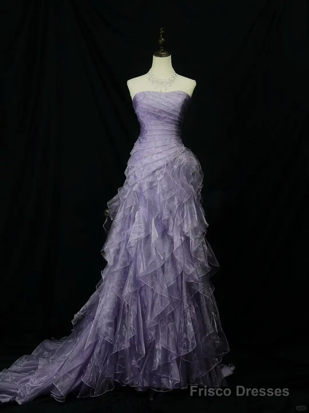 Elegant Purple Mermaid Strapless Tulle Layered Long Prom Dress Formal Evening Dress Main image