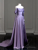 Elegant Purple Satin Prom Dress, Draped Bodice Formal Party Dress