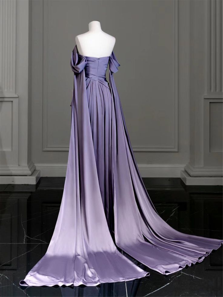 Elegant Purple Satin Prom Dress, Draped Bodice Formal Party Dress Secondary image