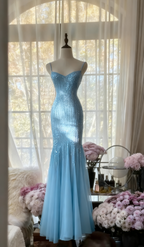 Sparkly Spaghetti Straps Purple Mermaid Wedding Guest Dresses Beaded Tulle Chiffon Long Prom Dresses