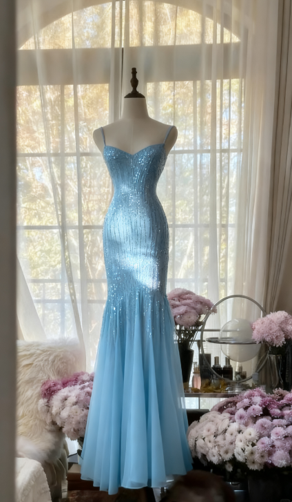Sparkly Spaghetti Straps Purple Mermaid Wedding Guest Dresses Beaded Tulle Chiffon Long Prom Dresses