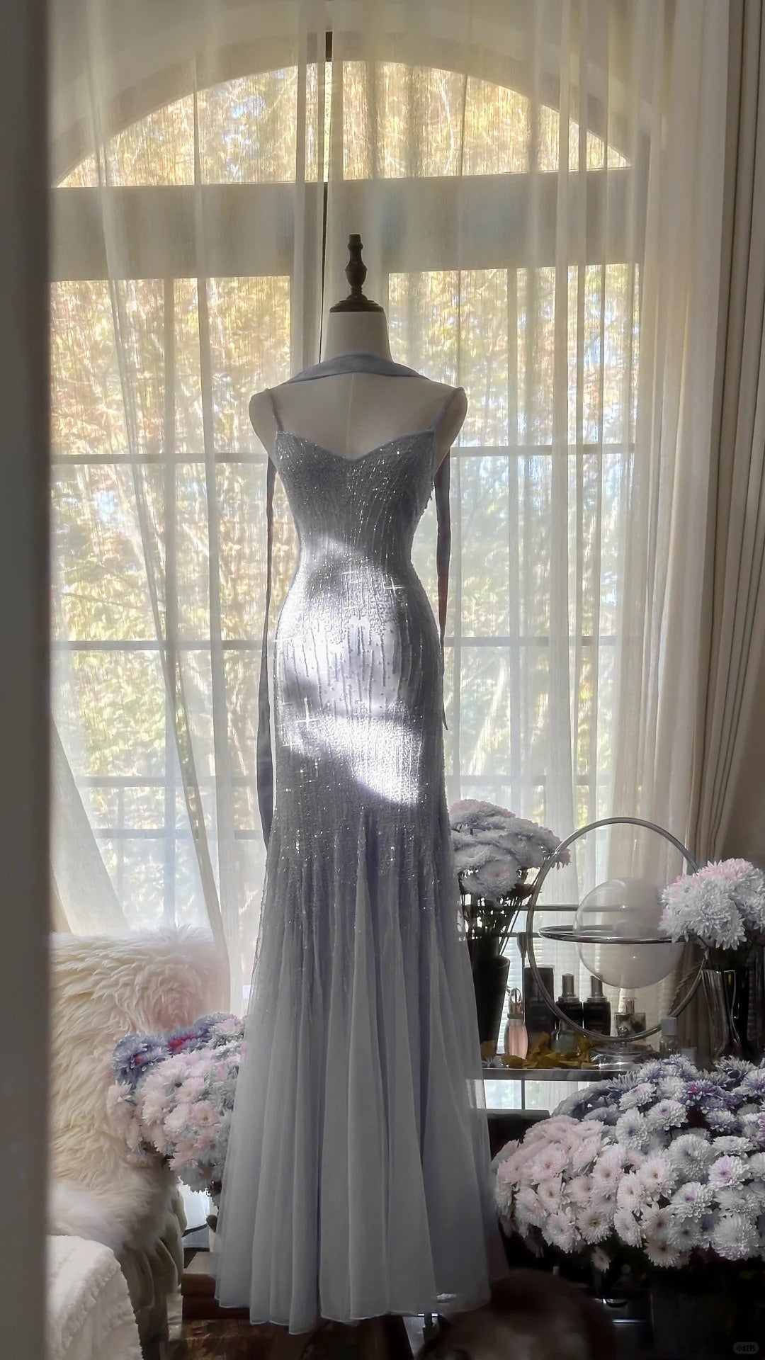 Sparkly Spaghetti Straps Purple Mermaid Wedding Guest Dresses Beaded Tulle Chiffon Long Prom Dresses