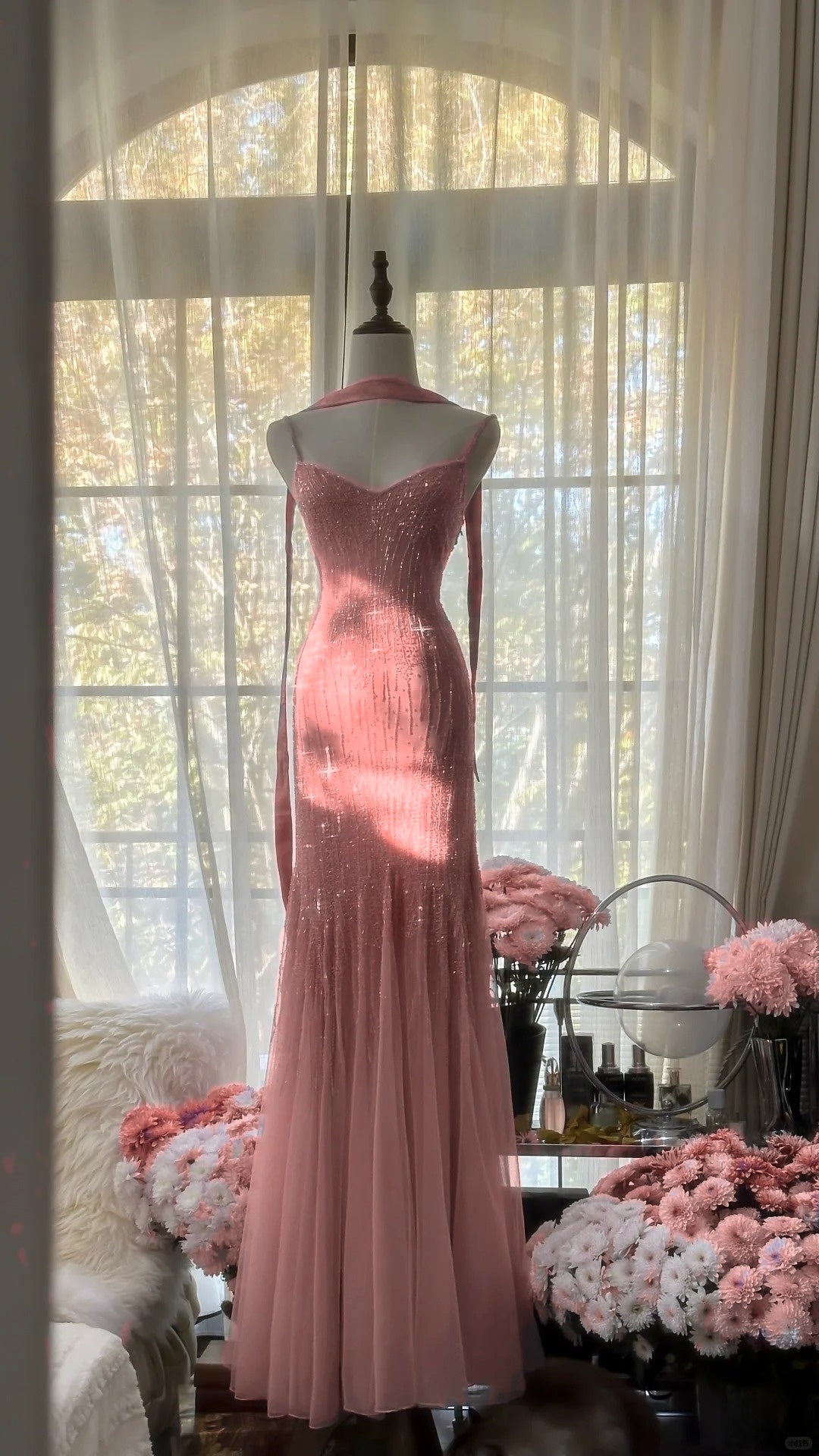 Sparkly Spaghetti Straps Purple Mermaid Wedding Guest Dresses Beaded Tulle Chiffon Long Prom Dresses