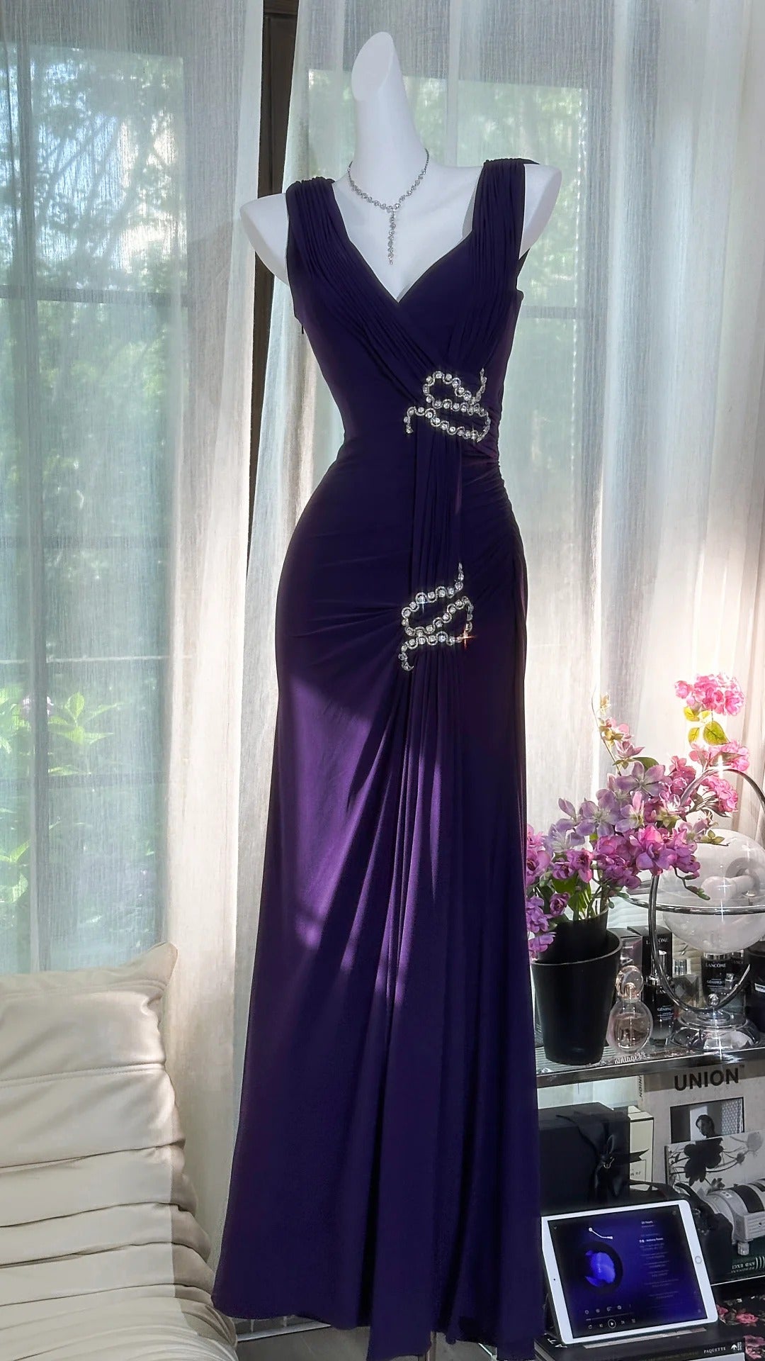 Elegant Purple Strapless Chiffon Long Prom Dress Secondary image