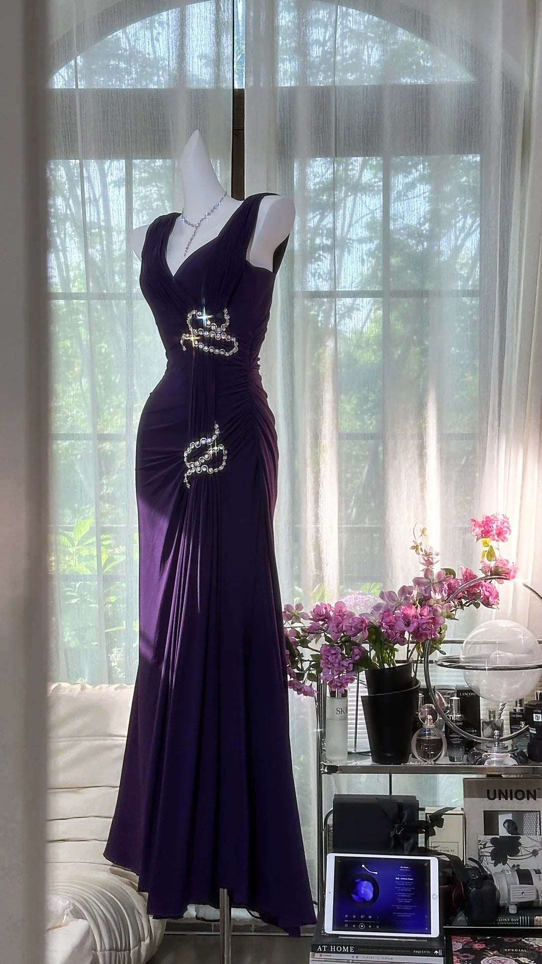 Elegant Purple Strapless Chiffon Long Prom Dress Main image