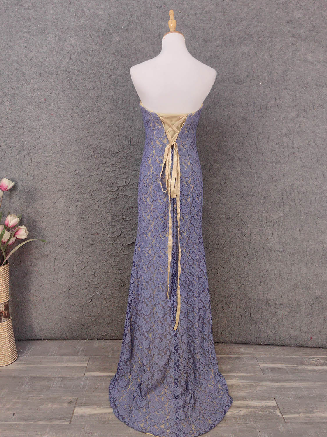 Elegant Purple Sweetheart Neck Split Lace Long Prom Dress Evening Dress