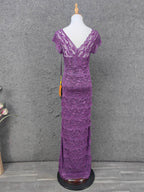Elegant Purple V-Neck Lace Long Prom Dress Evening Dress