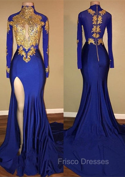 Elegant Royal Blue Formal Prom Party GownsMermaid Long Sleeves With Appliques Secondary image