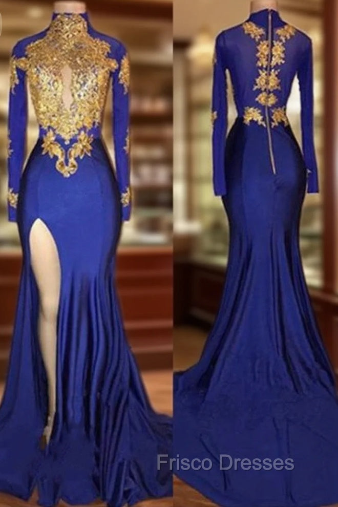 Elegant Royal Blue Formal Prom Party GownsMermaid Long Sleeves With Appliques Main image