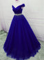Elegant Royal Blue Tulle Sequins Prom Dress 2026, A-Line Long Party Dress