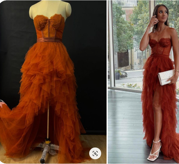 Elegant Rust Tiered Ruffles Tulle Prom Dress