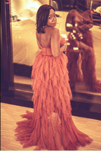 Elegant Rust Tiered Ruffles Tulle Prom Dress
