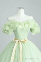 Elegant Sage Green Long Formal Dress, A-Line Off The Shoulder Evening Party Dress