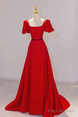 Elegant Satin Long Prom Dress, Simple A-Line Red Evening Party Dress